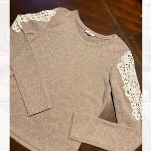 Ardene Tan Sweater with Cream Lace Accents